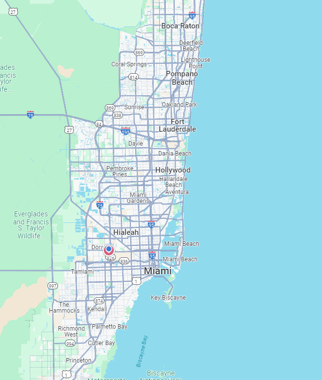 Map of our plumbing service area in Pinecrest